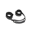 Ouch! Black & White Bonded Leather Hand Cuffs With Handle With Adjustable Straps