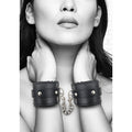 Ouch! Black & White Plush Bonded Leather Hand Cuffs With Adjustable Straps